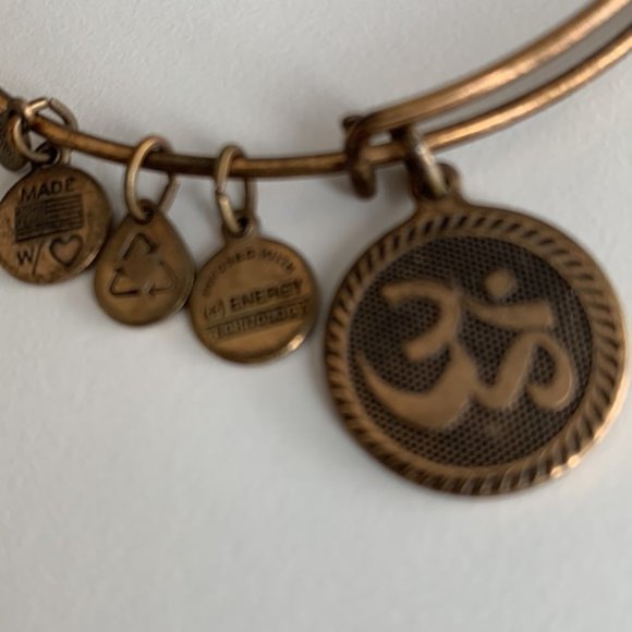 Alex and Ani Rafaelian Gold Om Symbol Charm Bangle Bracelet - Picture 2 of 3